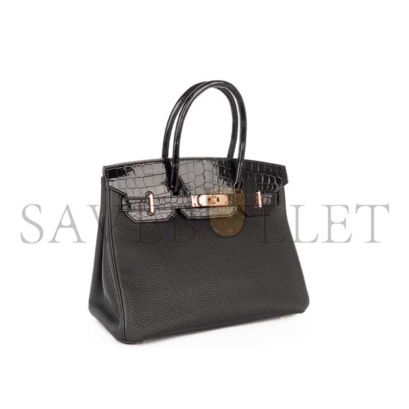 HERMÈS MASTER BIRKIN 30 TOUCH NOIR  BLACK SHINY CROCODILE NILOTICUS TOGO ROSE GOLD HARDWARE (30*23*15cm)